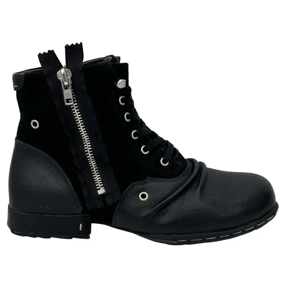 OTTO ZONE Moto Leather Suede Boots Men's 10 Black Streetwear Double Zip Biker